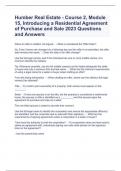 Humber Real Estate - Course 2, Module 15, Introducing a Residential Agreement of Purchase and Sale 2023 Questions and Answers