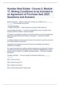 Humber Real Estate - Course 2, Module 17, Writing Conditions to be Included in an Agreement of Purchase Sale 2023 Questions and Answers