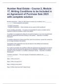 Humber Real Estate - Course 2, Module 17, Writing Conditions to be Included in an Agreement of Purchase Sale 2023 with complete solution