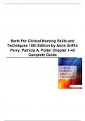 Test Bank for Clinical Nursing Skills and Techniques 10th Edition By Anne Griffin Perry; Patricia A. Potter; Wendy Ostendorf; Nancy Laplante Chapter 1-43 Complete Guide