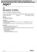 AQA AS RELIGIOUS STUDIES PAPER 1 PHILOSOPHY OF RELIGION AND ETHICS 7061/1 MAY 2023 QUESTIONS PAPER