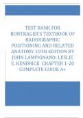 Test bank For Bontrager's Textbook of Radiographic Positioning and Related Anatomy 10th Edition by John Lampignano; Leslie E. Kendrick  Chapter 1-20  Complete Guide A+