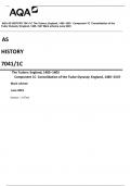 AQA AS HISTORY 7041/1C The Tudors: England, 1485–1603   Component 1C  Consolidation of the  Tudor Dynasty: England, 1485–1547 Mark scheme June 2023