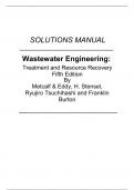 Wastewater Engineering Treatment and Resource Recovery 5th Edition By Metcalf & Eddy, Stensel, Ryujiro, Burton (Solutions Manual, 100% Verified Original, A+ Grade)