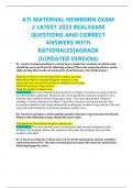 ATI MATERNAL NEWBORN EXAM  2 LATEST 2023 REALEXAM  QUESTIONS AND CORRECT  ANSWERS WITH RATIONALES|AGRADE (U[PDATED VERSION)