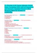 FL (Florida) 6-20 Claims Adjuster Actual Exam Completed 2023 with all Questions and Answers (Updated Version) (Best Studying Material) Graded A+ (VERIFIED)