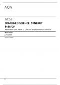 AQA GCSE COMBINED SCIENCE SYNERGY 8465/2F Foundation Tier	Paper 2 Life and Environmental Sciences Mark scheme June 2023