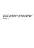 BIO 123 Week 6, Patterns of Genetic Inheritance – Questions and Answers Latest Update 2023-2024 Graded A+