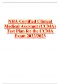 NHA Certified Clinical Medical Assistant (CCMA) Test Plan for the CCMA Exam 2022/2023