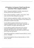 AP Statistics 1st Semester Final Exam Review Questions With Complete Solutions