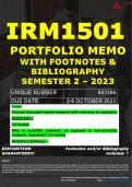 IRM1501 PORTFOLIO MEMO - OCT./NOV. 2023 - SEMESTER 2 - UNISA - UNIQUE NUMBER:- 863366 - DUE 6 OCTOBER 2023 - MEMO INCLUDES BIBLIOGRAPHY AND FOOTNOTES - 100% PASS GUARANTEED. 