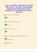 Exam 3: NURS663/ NURS 663 (Latest 2023/ 2024 Update) - Psychiatric Mental Health Diagnosis and Management II Exam | Questions and Verified Answers| Grade A- Maryville