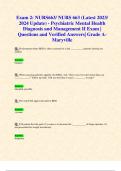 Exam 2: NURS663/ NURS 663 (Latest 2023/ 2024 Update) - Psychiatric Mental Health Diagnosis and Management II Exam | Questions and Verified Answers| Grade A- Maryville