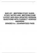 NUR 437 - MIDTERM STUDY GUIDE,  STUDY NOTES AND MIDTERM EXAM  LATEST 2023-2024 UPDATED VERSION. QUESTIONS WITH CORRECT VERIFIED  ANSWERS GRADED A+ | GUARANTEED PASS