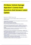 PA Motor Vehicle Damage  Appraiser's License Exam  Questions And Answers Latest  Update