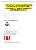 FIREFIGHTER 1 ACTUAL LATEST EXAM  WITH 550 QUESTIONS &  100% CORRECT VERIFIED ANSWERS|  AGRADE (BRAND NEW!!)