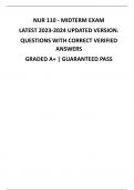 NUR 110 - MIDTERM EXAM  LATEST 2023-2024 UPDATED VERSION. QUESTIONS WITH CORRECT VERIFIED  ANSWERS GRADED A+ | GUARANTEED PASS