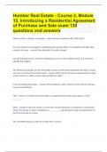 Humber Real Estate - Course 2, Module 15, Introducing a Residential Agreement of Purchase and Sale exam questions with 100% correct answers