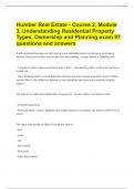 Humber Real Estate - Course 2, Module 3, Understanding Residential Property Types, Ownership exam questions and answers