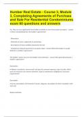 Humber Real Estate - Course 3, Module 3, Completing Agreements of Purchase and Sale For Residential Condominiums exam| 60 questions and answers.docx