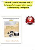 TEST BANK For Lampignano, Bontrager's Textbook of Radiographic Positioning and Related Anatomy 10th Edition Verified Chapters 1 - 20 Complete