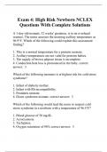 Exam 4: High Risk Newborn NCLEX Questions With Complete Solutions