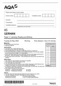 AQA AS  GERMAN PAPER 1 QUESTION PAPER  2023 (7661/1 :listening reading and writing)