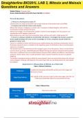 Straighterline BIO201L LAB 3, Mitosis and Meiosis Questions and Answers