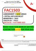 FAC1503 ASSIGNMENT 4 QUIZ MEMO - SEMESTER 2 - 2023 - UNISA - DUE DATE: - 9 OCTOBER 2023 - UNIQUE NO.: 793613 (100% PASS - GUARANTEED)