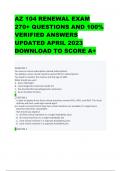 AZ 104 RENEWAL EXAM 270+ QUESTIONS AND 100% VERIFIED ANSWERS UPDATED  DOWNLOAD TO SCORE A+