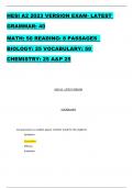 HESI A2 2023 VERSION EXAM- LATEST GRAMMAR: 40  MATH: 50 READING: 8 PASSAGES  BIOLOGY: 25 VOCABULARY: 50 CHEMISTRY: 25 A&P 25 