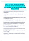 ANCC PSYCHIATRIC-MENTAL HEALTH NURSE PRACTITIONER REVIEW EXAM PRACTICE QUESTIONS AND ANSWERS ALL DONE UPDATE