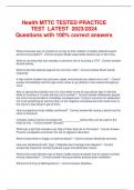 Health MTTC TESTED PRACTICE  TEST LATEST 2023/2024 Questions with 100% correct answers