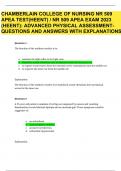 CHAMBERLAIN COLLEGE OF NURSING NR 509 APEA TEST (HEENT) / NR 509 APEA EXAM 2023 (HEENT): ADVANCED PHYSICAL ASSESSMENT- QUESTIONS AND ANSWERS WITH EXPLANATIONS