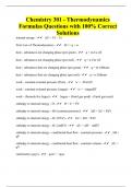 Chemistry 301 - Thermodynamics Formulas Questions with 100% Correct Solutions