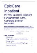 Test Bank EpicCare Inpatient INP100 EpicCare Inpatient Fundamentals 100% Complete Solution