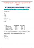 ATI TEAS 7 MATHS 3RD VERSION (NEW VERSION 2023).