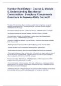 Humber Real Estate - Course 2, Module 6, Understanding Residential Construction - Structural Components Questions & Answers100% Correct!!