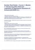 Humber Real Estate - Course 1, Module 7: Introducing Other Relevant Legislation & Regulations Questions & Answers(SCORED A+)