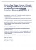 Humber Real Estate - Course 2, Module 17, Writing Conditions to be Included in an Agreement of Purchase Sale Questions & Answers(SCORED A+)