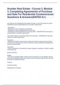 Humber Real Estate - Course 3, Module 3, Completing Agreements of Purchase and Sale For Residential Condominiums Questions & Answers(RATED A+)