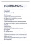 CNA Final Exam/Practice Test Questions With Correct Answers.