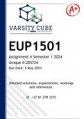 EUP1501 Assignment 4 (DETAILED ANSWERS) Semester 1 2024 (205724) - DISTINCTION GUARANTEED