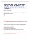 Washington Real Estate TrainAgents AMP Pre-License Mock Exams 300 QUESTIONS AND ANSWERS WITH RATIONALE 