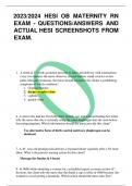 2023/2024 HESI OB MATERNITY RN EXAM - QUESTIONS/ANSWERS AND ACTUAL HESI SCREENSHOTS FROM EXAM.