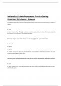 Indiana Real Estate Commission Practice Testing Questions With Correct Answers  