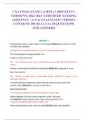 CNA FINAL EXAM LATEST (3 DIFFERENT VERSIONS) 2022-2024 CERTIFIED NURSING ASSISTANT  (CNA) EXAM EACH VERSION CONTAINS 100 REAL EXAM QUESTIONS  AND ANSWERS