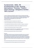 Fundamentals - HESI : PN (Fundamentals of LPN * Nursing Interventions * Priorities * Patient / Client Teaching * Delegation) Verified 100% Correct!!