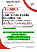 TLI4801 PORTFOLIO MEMO - OCT./NOV. 2023 - SEMESTER 2 - UNISA - UNIQUE NUMBER:-705316  - DUE 16 OCTOBER 2023 - DETAILED ANSWERS WITH FOOTNOTES & BIBLIOGRAPHY- DISTINCTION GUARANTEED! 