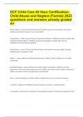DCF Child Care 40 Hour Certification- Child Abuse and Neglect (Florida) 2023 questions and answers already graded A+.docx 